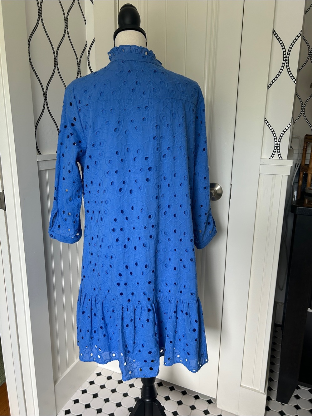 Blue Eyelet Ruffle Hem Dress - Picture 2 of 2